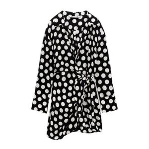 Zara Black and White Wrap Dress Long Sleeve Notched Collar